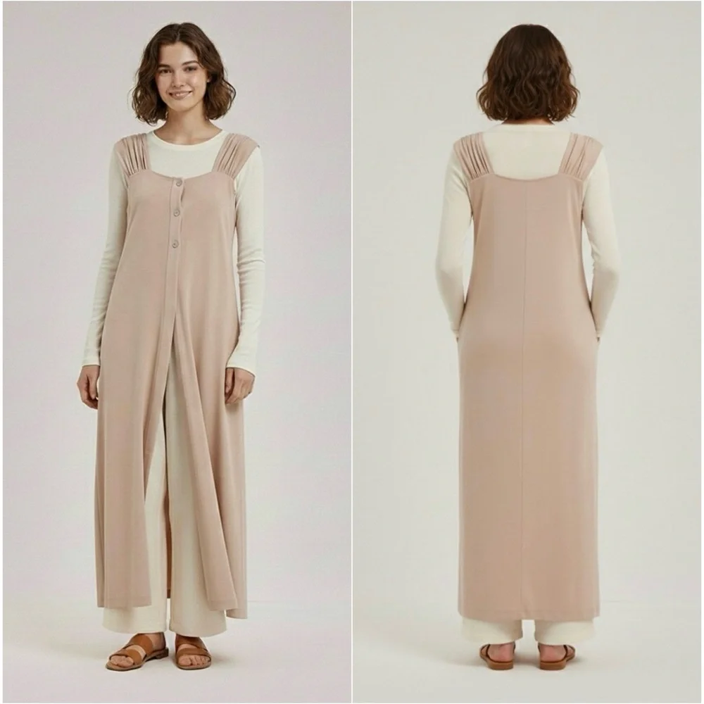 NAP Loungewear Button Open Front Slit Lagenlook Maxi Dress Womens Size Small